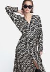 Wrap Dress - Black & Beige Patterned