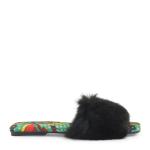 Black Furry Slider Sandals