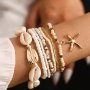 Boho-chic 7PCS Beaded Bracelet Set With Shell & Starfish Charms - Perfect For Women's Casual Attire And Summer Beach Vacations