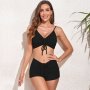 Sporty High Waist Two-piece Solid Colour Swimwear - Black - Xlarge