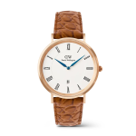 Classic Roman Numerals Date Light Brown Croc Belly Rose Gold