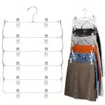 Space-saving Multi-layer Folding Pants Hanger 6-TIER Skirt Organizer With Stainless Steel Polished White Clips Closet Storage Fo