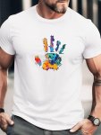 Colorful Hand Graffiti Print Men's T-Shirt Crew Neck Short Sleeve Tees For Summer Casual Comfortable Versatile Top For Daily Wea