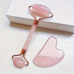 2PCS SET Double-headed Roller & Scraping Board Portable Facial Massager Heart-shaped Scraping Board Body Massage Tool