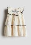 Embroidery-detailed Muslin Dress - Cream Flowers