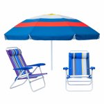 Beach Umbrella And Chair Combo: 2.56M Pattern Beach Umbrella & 7-LEVEL Aluminium Recliner Chair