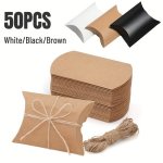 50 Pack Pillow Candy Boxes With Jute Twine Kraft Paper Gift Packaging For Wedding Birthday Christmas Party Favors Diy Jewelry Tr