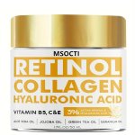 Msocti Retinol Collagen Cream With Hyaluronic Acid Vitamins B5 C & E - Skin Care For All Ages Unisex Intensive Renewal & Hydrati