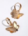 Goldair Gold Double Butterfly Stamp Huggie Earrings