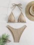 Solid Color Triangle 2 Piece Set Bikini Halter V Neck Tie Back Backless High Cut Swimsuits Women's Swimwear & Clothing