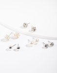 Silver Pearl Crystal Earring 5-PACK
