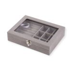 Flannel Jewelry Box With 9 Grids & Ring Compartment Clear Lid Jewelry Box