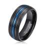 Men's Blue & Black Groove Brushed Black Tungsten Ring - OYG008 - 15