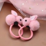 2PCS SET Girls Easter Plush Rabbit Hair Tie Stretch Rubber Bands Hair Rope Hair Bands Ponytail Holders Hair Accessories Children