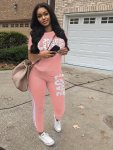 Casual Letter Print Two-piece Set Short Sleeve T-Shirt & Side Striped Pants Outfits Women's Clothing
