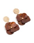 Goldair Gold Crinkled & Brown Flower Drop Earrings
