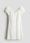 Puff-sleeved Skater Dress - White