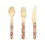 Kikkerland Eco Wooden Disposable Cutlery 30PC Assorted - Mandala Orange