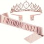 Birthday Dress Up Accessories Rhinestone Princess Tiara & Birthday Queen Sash Birthday Decoration