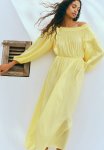 Smock-topped Off-the-shoulder Dress - Yellow