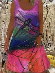 Plus Size Dragonfly Print Tank Dress Casual Sleeveless Dress For Spring & Summer Women's Plus Size Clothing