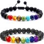 2PCS 7 Chakra Necklace Bracelet Set For Women Men Lava Stone Beads Yoga Healing Bracelet Relieving Anxiety Meditation Jewelry Set