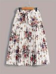 Vintage Floral Print Skirts Elegant Pleated Tie Waist Daily Skirts Women's Clothing