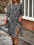 Leopard Print Button Front Shirt Dress Elegant Roll Up Sleeve Dress For Spring & Fall Women's Clothing