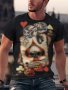 Men's Crew Neck Skull And Dice Graphic Polyester T-Shirt With Elastane Casual Style With Medium Stretch Spring/summer Regular Fit Knit Tee For Weekend Wear