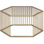 Hexagonal Metal And Dark Smoky Glass Coffee Table 800MM X 800MM X 400MM