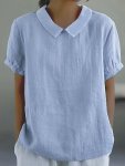Solid Color Short Sleeve Blouse Casual Flat Collar Keyhole Blouse For Spring & Summer Women's Clothing