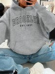 Casual Brooklyn Print Hoodie Sweatshirt Sportswear Pullover With Drawstring Hood Fashionable Outerwear For Fall & Winter