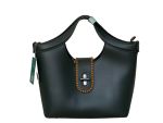 Elegant Whipstitch Accented Handbag- Black