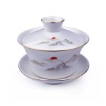 Yxhupot Gaiwan White Porcelain Large Teacup Sancai Gongfu Tea Cup Set With Lid Sun 9OZ Medium 300ML