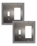 Treewell 2-PACK Combo Toggle decorator Light Switch Cover Plate Pearls Decorative Electrical Outlet Covers Metal Wall Switch Pla