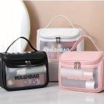 Large Cosmetic Bag Pvc Translucent Pu Clamshell Travel Makeup Bag For Women Men Hanging Toiletry Bag Waterproof Toiletry Wash St