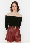 Black Super Crop Carmen Collar Knitwear Sweater