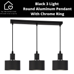 Black 3 Light Round Aluminum Pendant With Chrome Ring