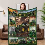 1PC Green Tractor Blanket Boys Excavator Plush Throw Blanket Soft Fuzzy Flannel Tractor Blanket For Bed Couch Sofa Decor Blanket