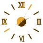 3D Diy Mirror Golden Surface Wall Clock Roman Numeral