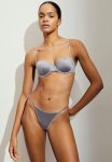 Satin Padded Balconette Bra - Grey