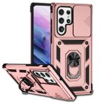 For Samsung Galaxy S22 Ultra 5G Sliding Camshield Holder Phone Case Rose Gold