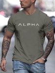 Alpha Letters Print Men's Crew Neck T-Shirt - Trendy Casual Style With Comfy Short Sleeves - Suitable For Summer Outdoor Activit