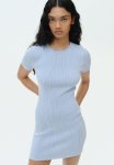 Rib-knit Bodycon Dress - Light Blue