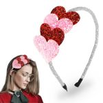Doneace Valentine Heart Headband Pink And Red Love Sequins Hair Band Glitter White Hair Hoop Valentine's Day Hair Accessories He