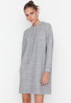Hooded Fluffy Knit Dress - Grey