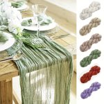1PC Green Table Runner Balinese Pleated Atmospheric Table Runner Elegant Solid Color Cheesecloth Table Cover Holiday Desktop Dec
