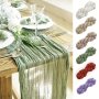 1pc Green Table Runner Balinese Pleated Atmospheric Table Runner Elegant Solid Color Cheesecloth Table Cover Holiday Desktop Decoration Fabric Table Runner Home Decoration Dining