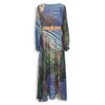 Palm Leaf Print Chiffon Belted Dress