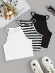 3PCS Spaghetti Strap Top Casual Sleeveless Crop Cami Top For Spring & Summer Women's Clothing